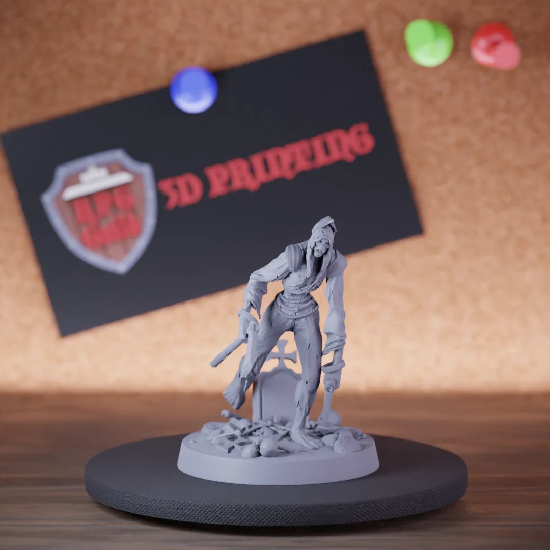 Highly detailed undead zombie double axe miniature of Zombie, perfect for DnD 5e encounters, fantasy tabletop RPG campaigns, painting and display.