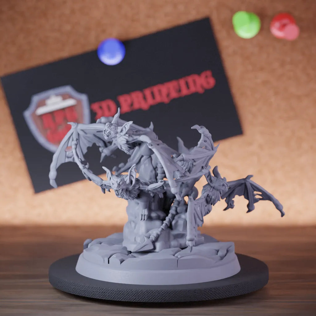 Highly detailed vampire bat swarm beasts miniature of batswarm, perfect for DnD 5e encounters, fantasy tabletop RPG campaigns, painting and display.