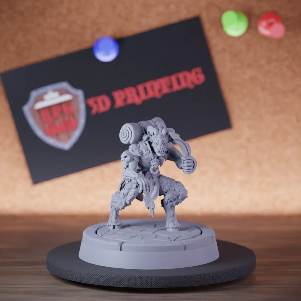 Highly detailed evil satyr dagger sneaking miniature of bodrel, perfect for DnD 5e encounters, fantasy tabletop RPG campaigns, painting and display.