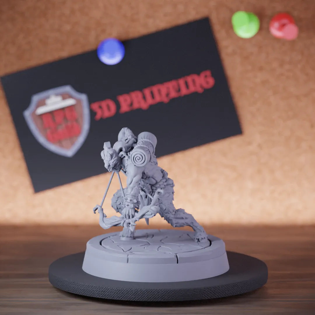 Highly detailed evil satyr bow archer miniature of bodrel, perfect for DnD 5e encounters, fantasy tabletop RPG campaigns, painting and display.