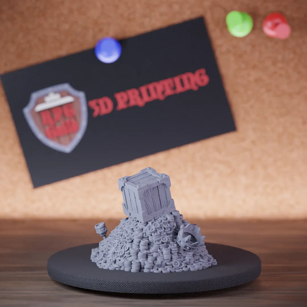Highly detailed dragon vault treasure crown chest miniature of dragonvault, perfect for DnD 5e encounters, fantasy tabletop RPG campaigns, painting and display.