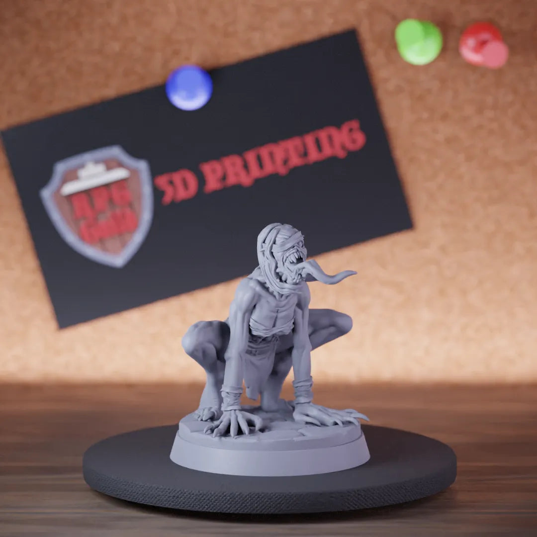 Highly detailed undead ghoul zombie miniature of ghoul, perfect for DnD 5e encounters, fantasy tabletop RPG campaigns, painting and display.