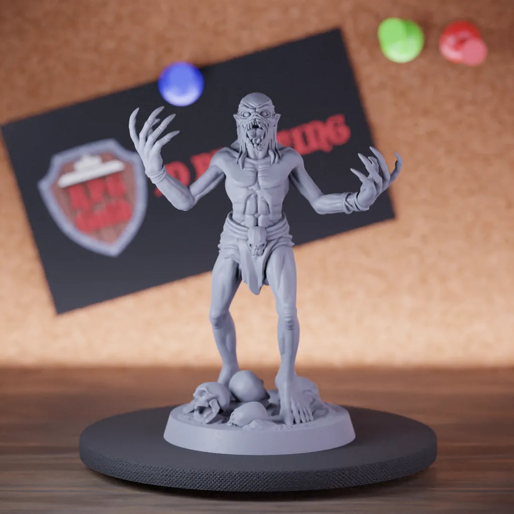 Highly detailed undead lesser ghoul zombie miniature of ghoul, perfect for DnD 5e encounters, fantasy tabletop RPG campaigns, painting and display.