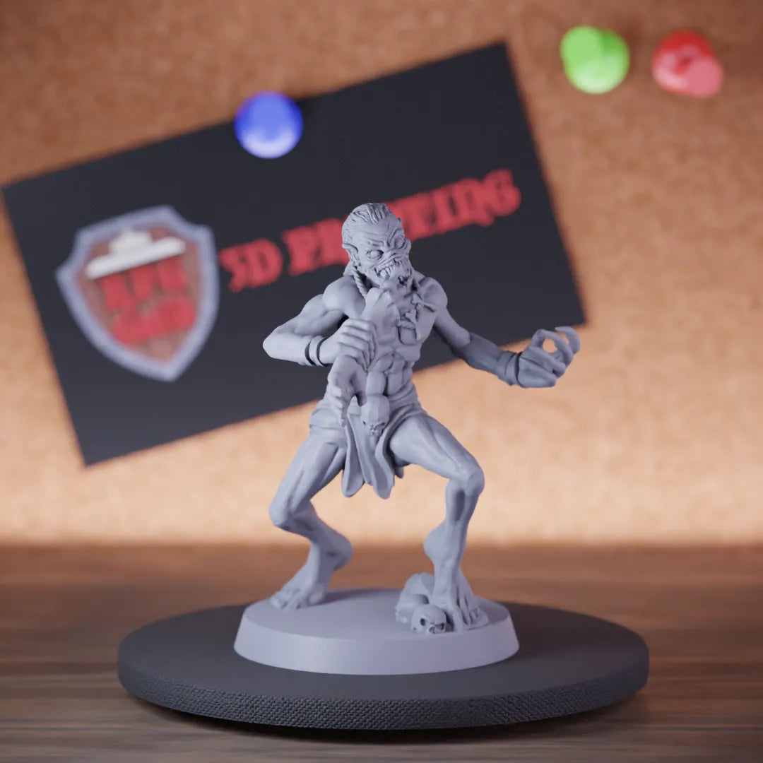 Highly detailed undead greater ghoul zombie miniature of ghoul, perfect for DnD 5e encounters, fantasy tabletop RPG campaigns, painting and display.