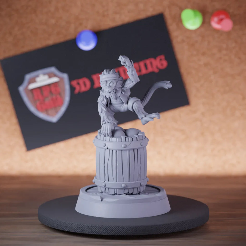 Highly detailed pirate monkey captains pet miniature of pirate, perfect for DnD 5e encounters, fantasy tabletop RPG campaigns, painting and display.