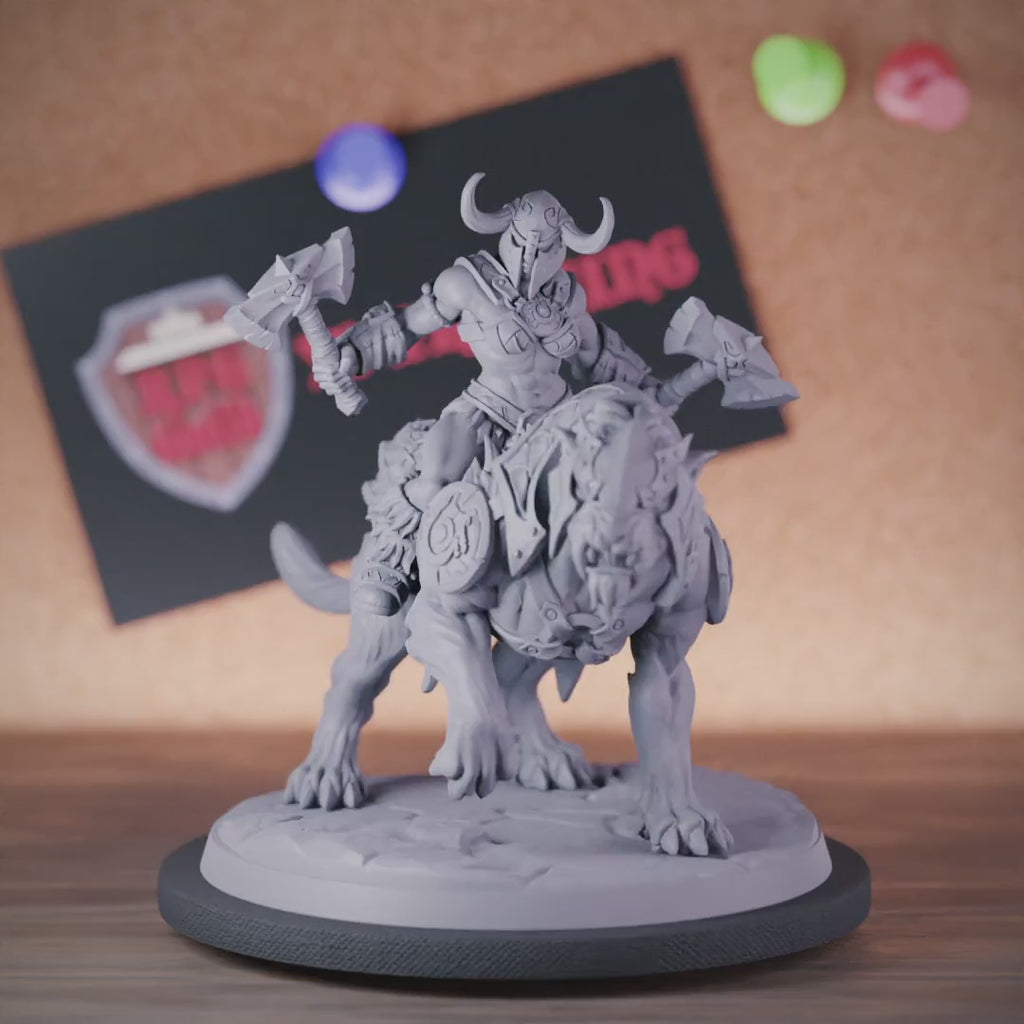 Barbarian 5e | DnD Barbarian Smilodon Rider Female Miniature