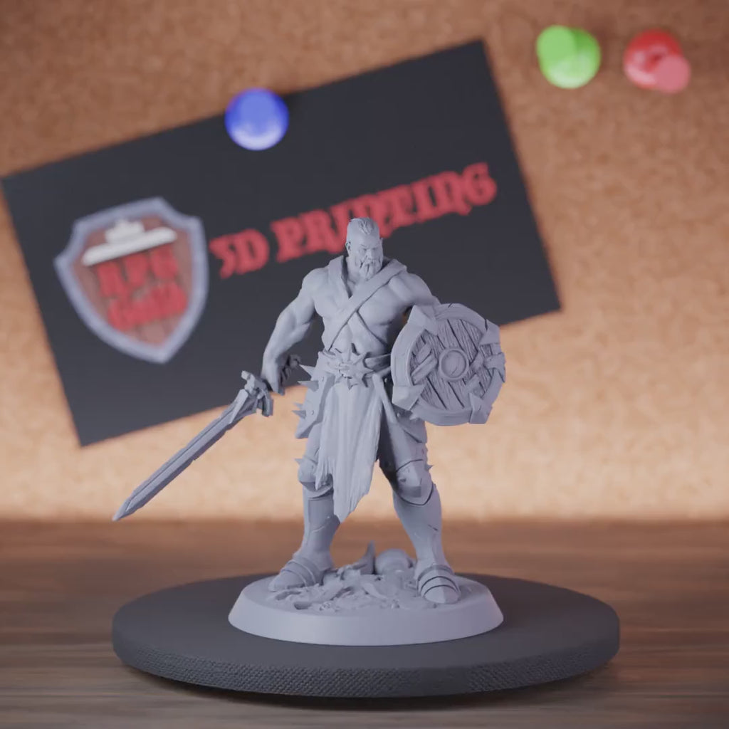 Battlerager Barbarian 5e | DnD Human Sword Shield Miniature
