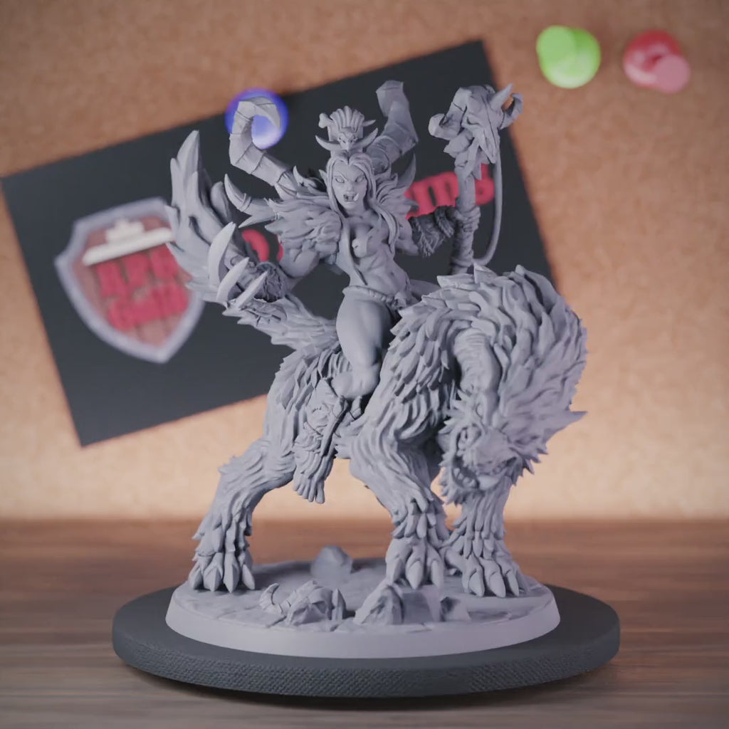 Ork 5e | DnD Miniatur einer weiblichen Ork-Tierreiterin 