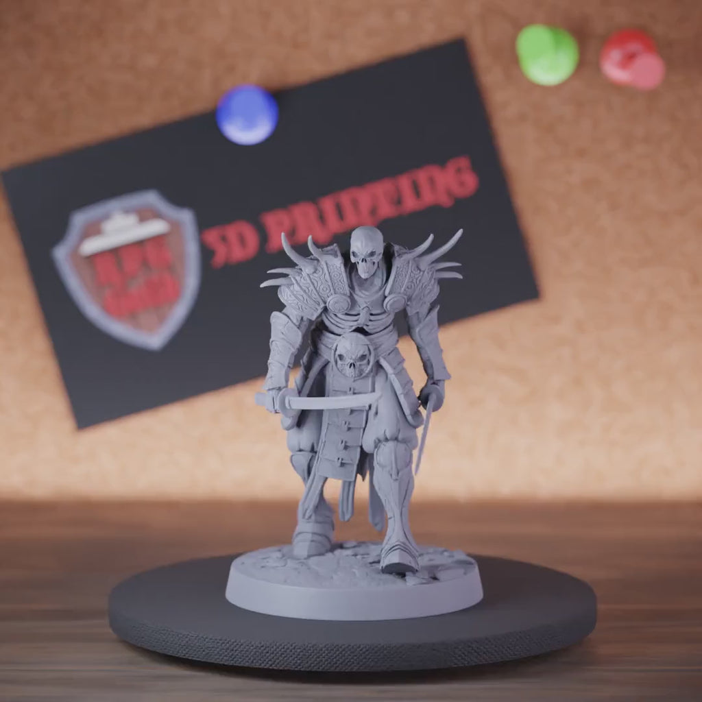 Skelett 5e | DnD Samurai-Skelett mit Doppelschwert-Spott-Miniatur 