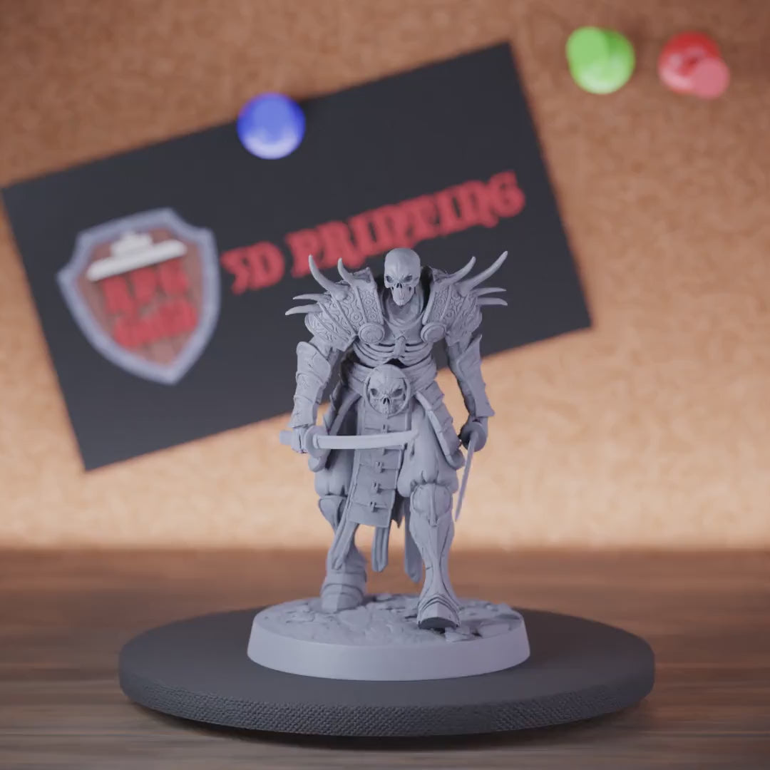Skelett 5e | DnD Samurai-Skelett mit Doppelschwert-Spott-Miniatur 