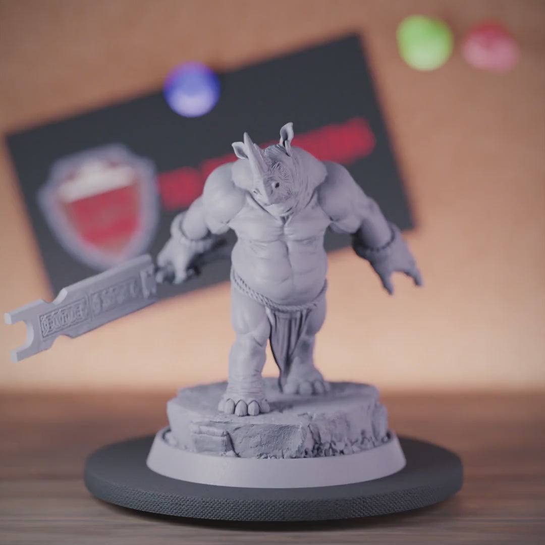 Rhinofolk 5e | DnD Rhinfolk Sword Champion Miniature