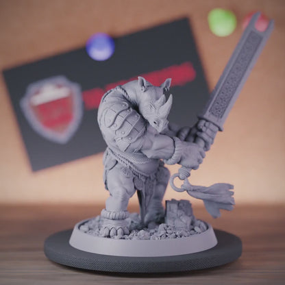 Rhinofolk 5e | DnD Rhinofolk Fighter Champion Miniature