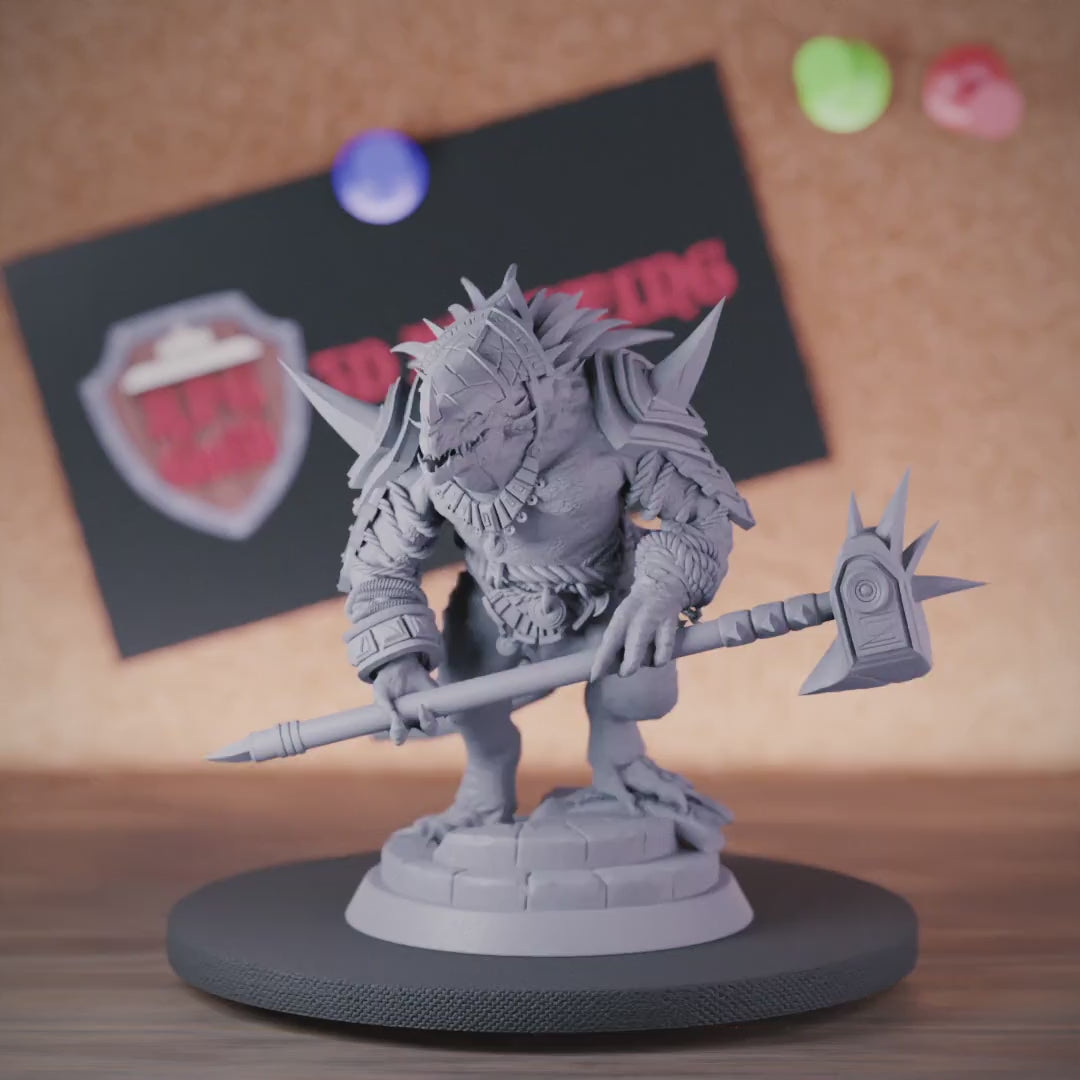 Lizardfolk 5e | DnD Lizardfolk Fighter Chief Miniature