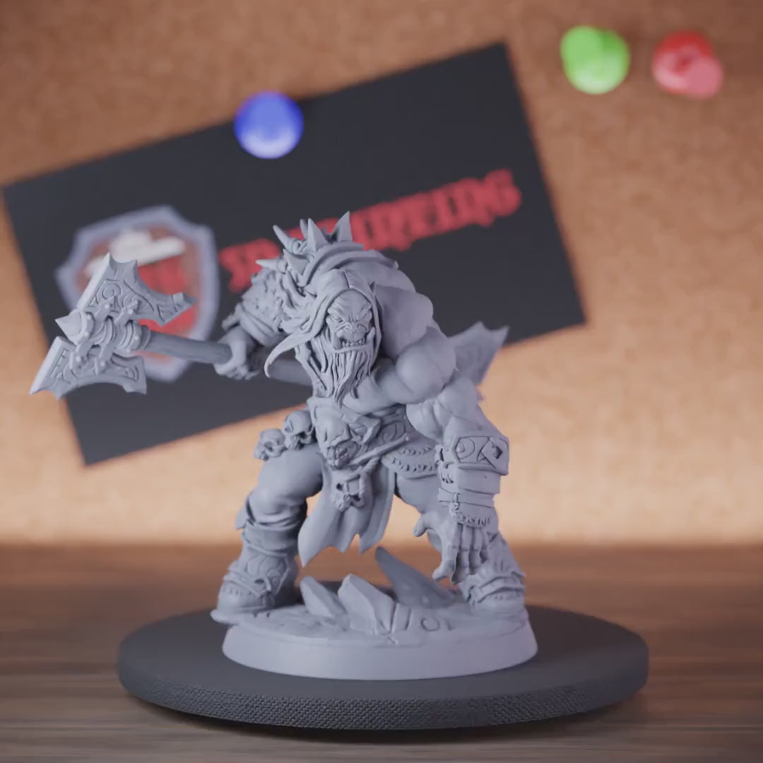 Gray Orc 5e | DnD Orc Defender Battleaxe Miniature