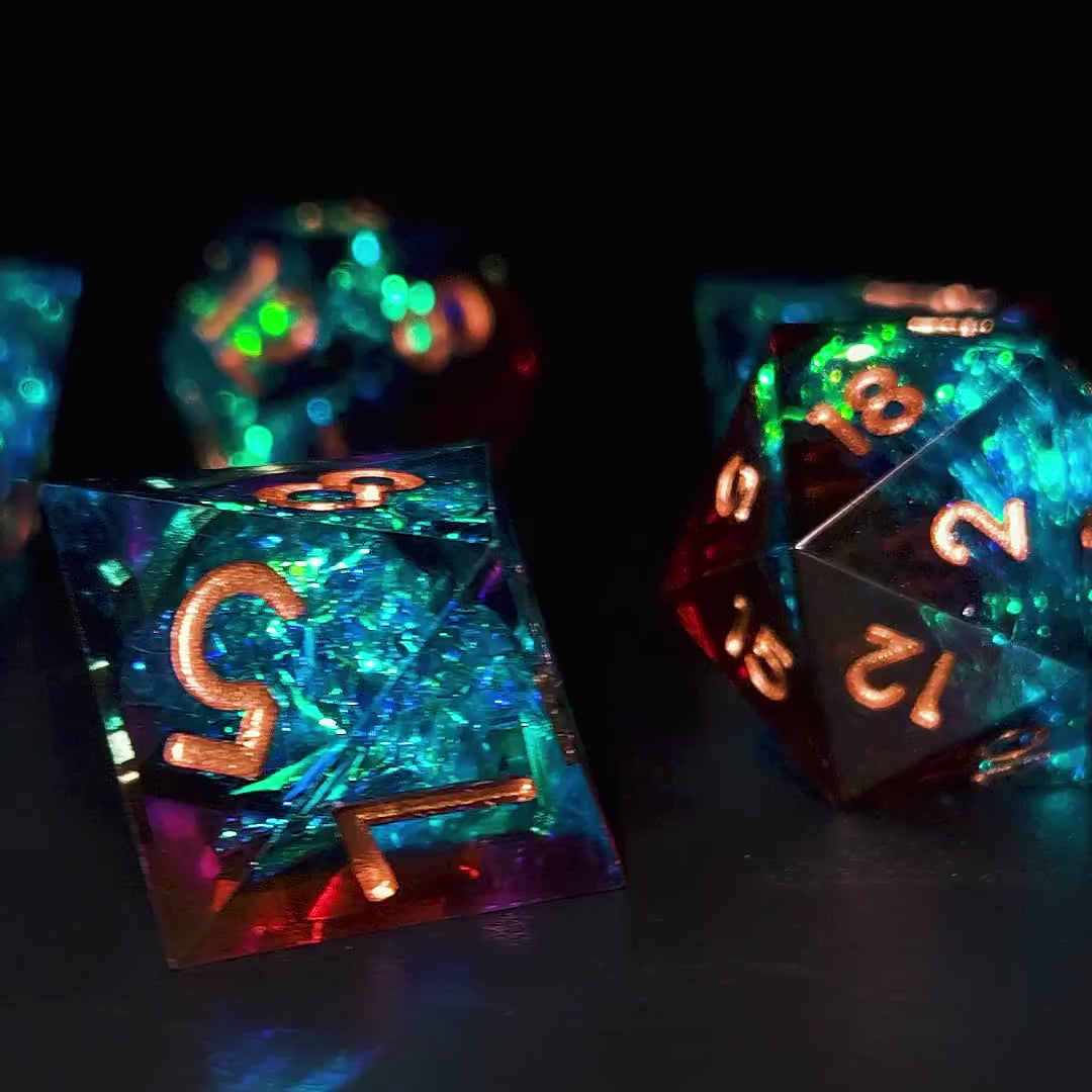 Handmade DnD Dice | Dice Set of 7 | Radiant Thunder