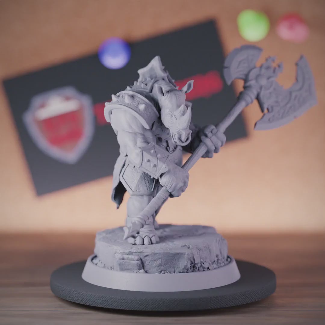 Rhinofolk 5e | DnD Rhinofolk Humanoid Axe Fighter Miniature