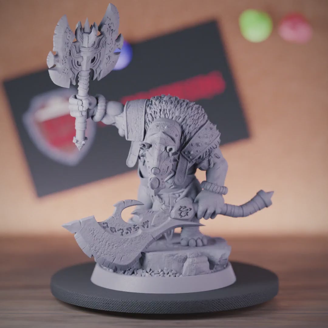 Rhinofolk 5e | DnD Rhinofolk Axe Champion Miniature