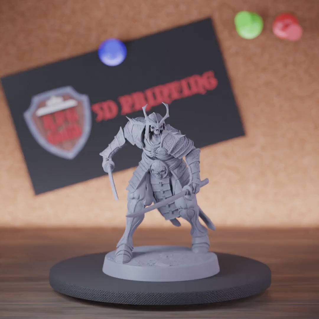 Skeleton 5e | DnD Samurai Skeleton Dual Sword Jump Miniature