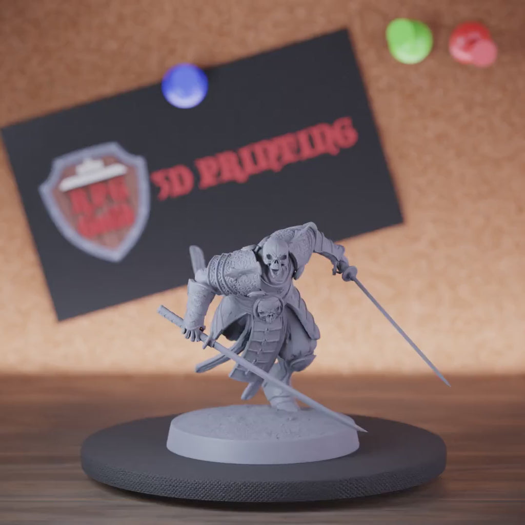Skelett 5e | DnD Wütender Samurai Skelett Doppelschwert Miniatur 