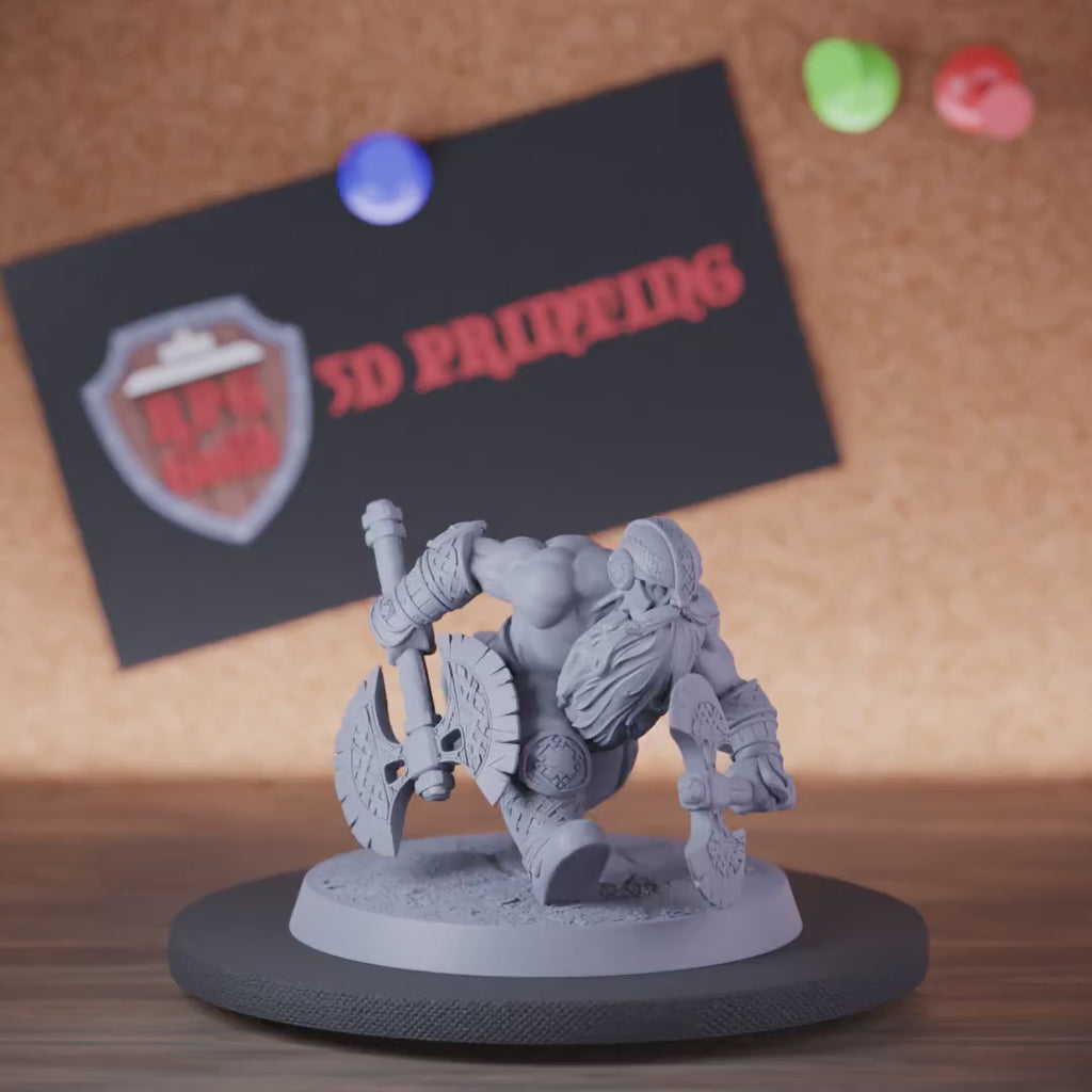 Barbarian 5e | DnD Charging Dual Axe Dwarf Barbarian Miniature