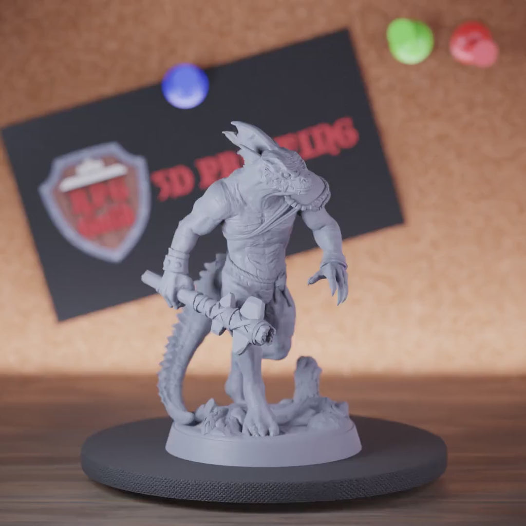 Lizardfolk 5e | DnD Lizardfolk Barbarian Warrior Monster Miniature