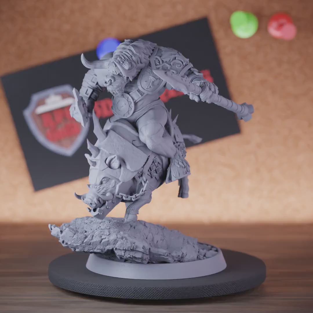 Minotaur 5e | DnD Minotaur Boar Rider Spear Miniature